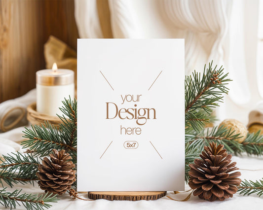 Christmas Card Mockup, White Blank Card Mockup PSD, Invite Card Mockup, Festive Greeting Card Mockup, PSD Smart Object