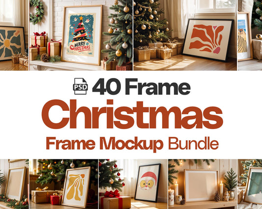 40 Christmas Frame Mockup Bundle PSD, Christmas Holiday Frame Mockup, Christmas Mockup Poster Presentation, Christmas Interior Frame Mockup