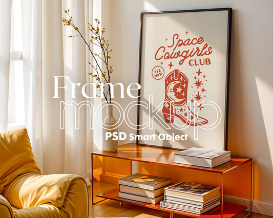 Soft Aesthetic Interior Frame Mockup | ISO A DIN Ratio | Thin Wood Frame | PSD Mockup | Frame Mockup Midcentury Minimal Home Interior