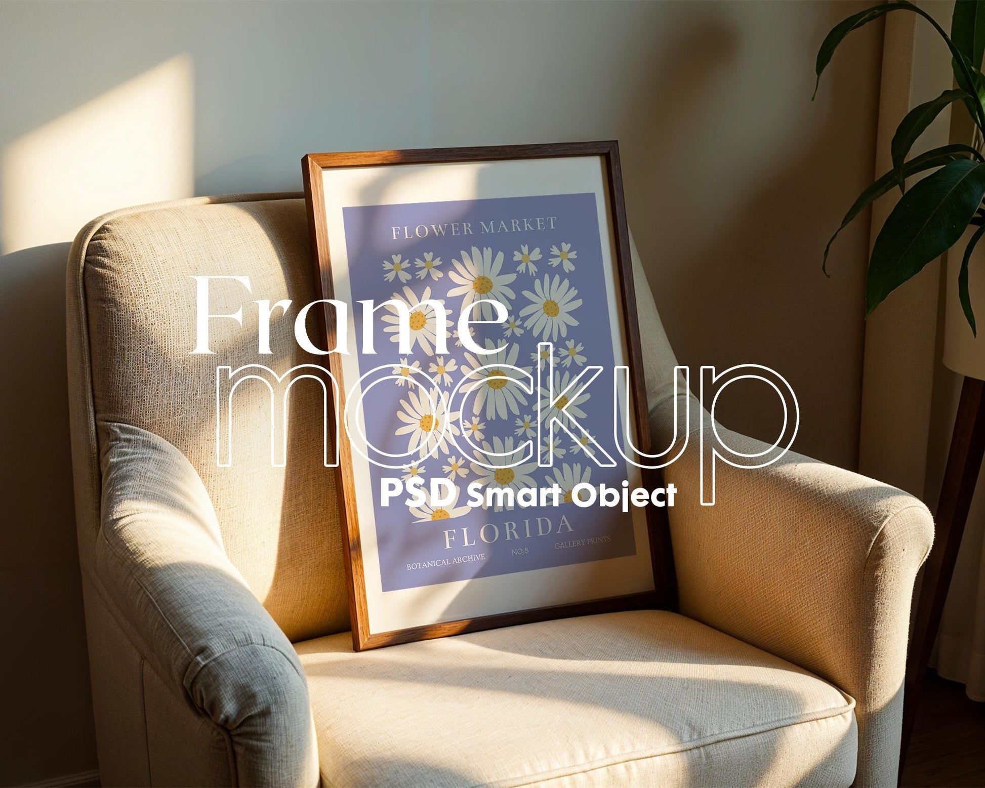 Blank Wooden Poster Frame Mockup, Minimalist Frame Mockup for Digital Download, Posters and Artwork Smart Object Instant Download