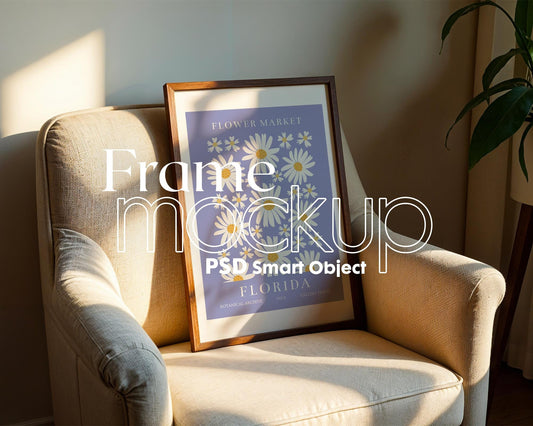 Blank Wooden Poster Frame Mockup, Minimalist Frame Mockup for Digital Download, Posters and Artwork Smart Object Instant Download