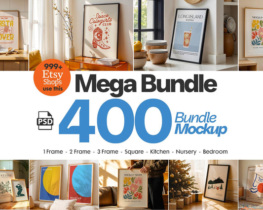 400+ Frames Mockup PSD Bundle Set, Frame Mockup Bundle, 400+ PSD Wall Mockup Frame, PSD Frames Bundle, Mega Bundle Frames Mockup