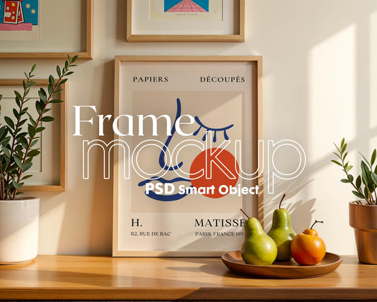 Blank Wooden Poster Frame Mockup PSD , Wall Art Frame Mockup , Instant Artwork & Poster Display Template