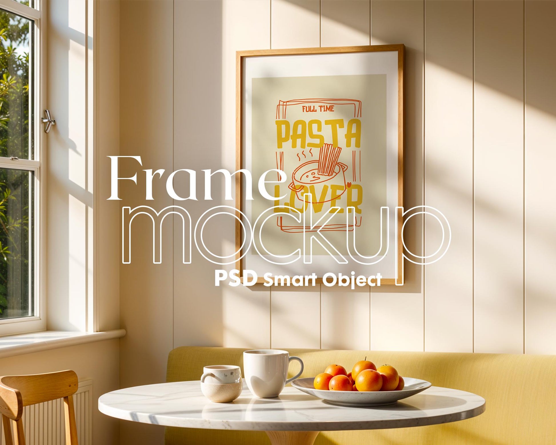 Frame Mockup in Kitchen, ISO A DIN Ratio, Thin Wood Frame, PSD Mockup, Minimal Modern Home Interior Design Mockup