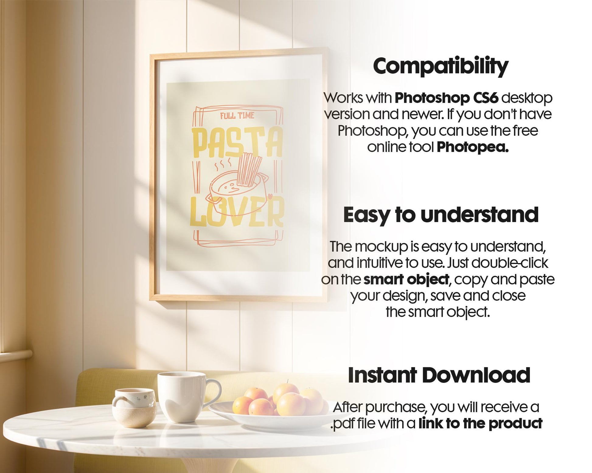 Frame Mockup in Kitchen, ISO A DIN Ratio, Thin Wood Frame, PSD Mockup, Minimal Modern Home Interior Design Mockup