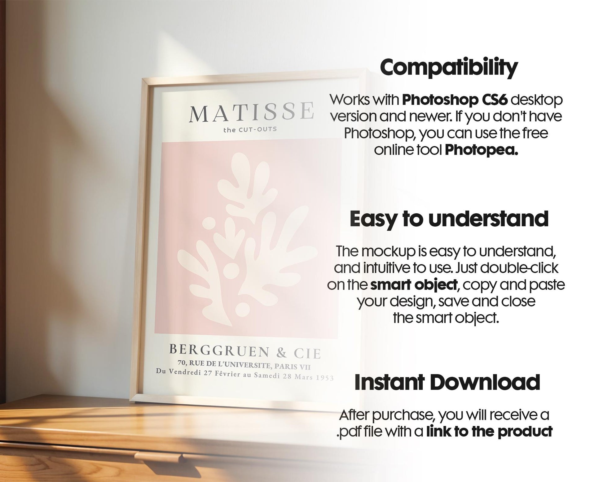 Blank Wooden Poster Frame Mockup, Minimalist Frame Mockup for Digital Download, Posters and Artwork Smart Object Instant Download