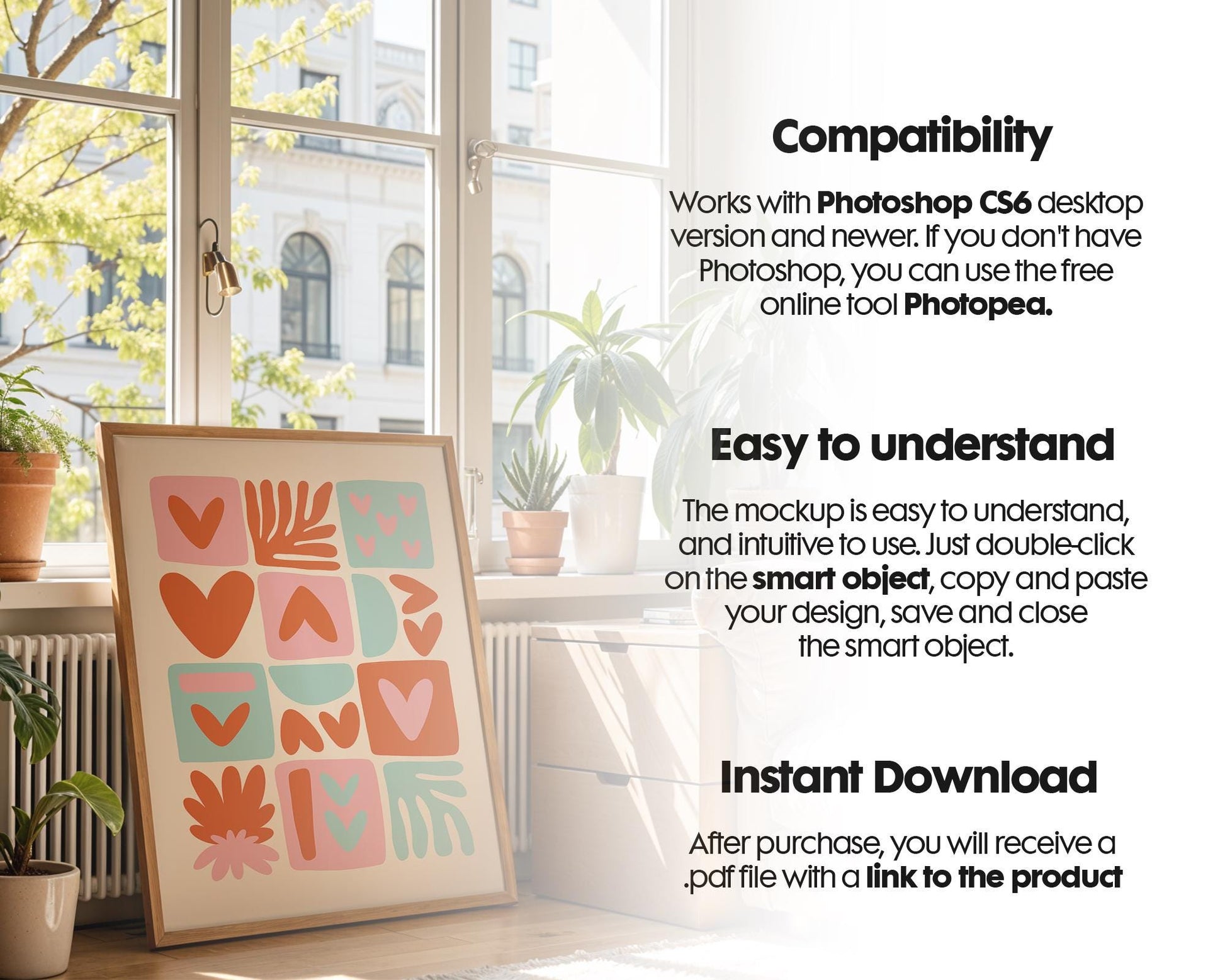Blank Wooden Poster Frame Mockup, Minimalist Frame Mockup for Digital Download, Posters and Artwork Smart Object Instant Download