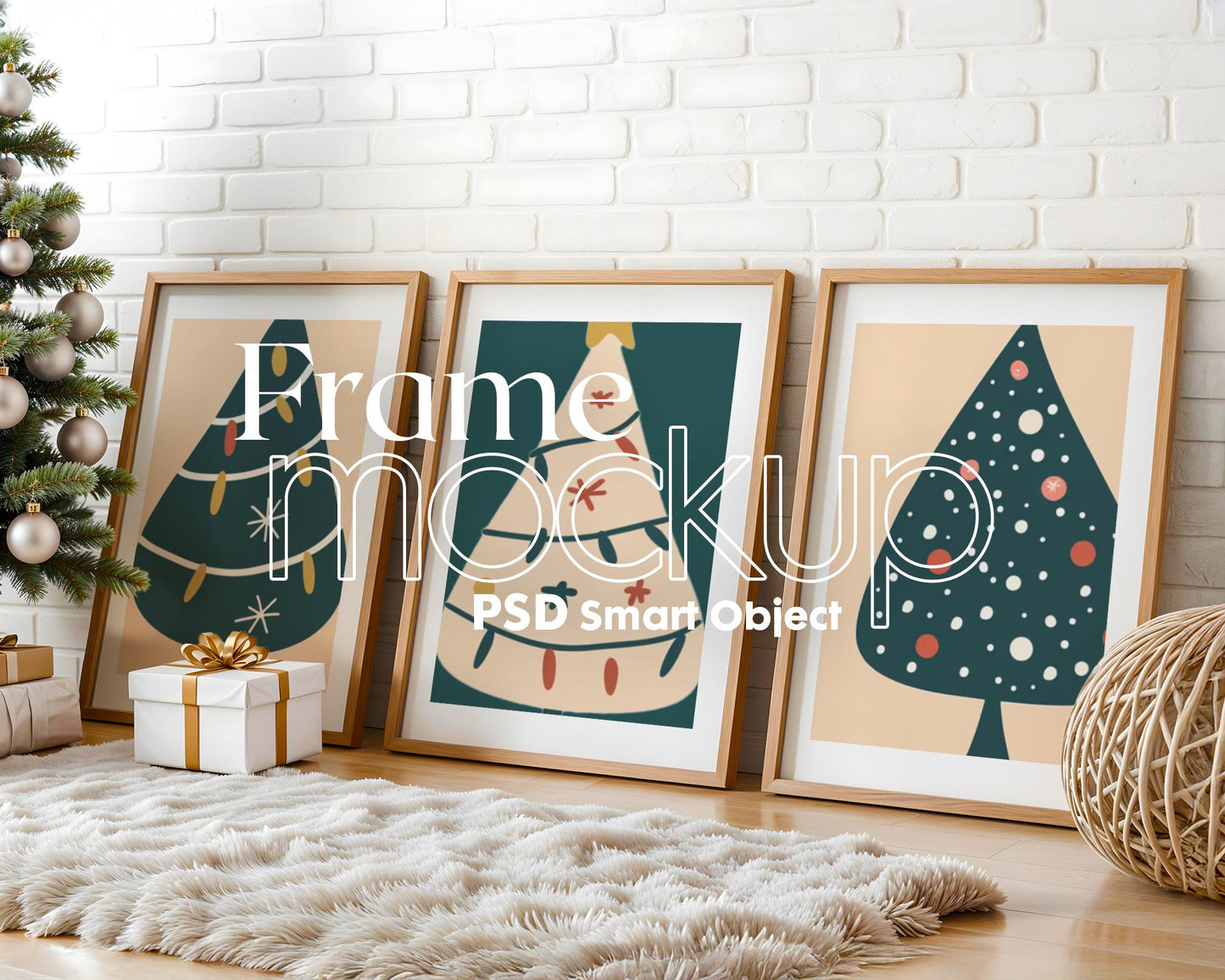 Christmas 3 Frame Mockup PSD, Christmas Holiday Frame Mockup, Christmas Mockup Poster Presentation, Christmas Interior Frame Mockup