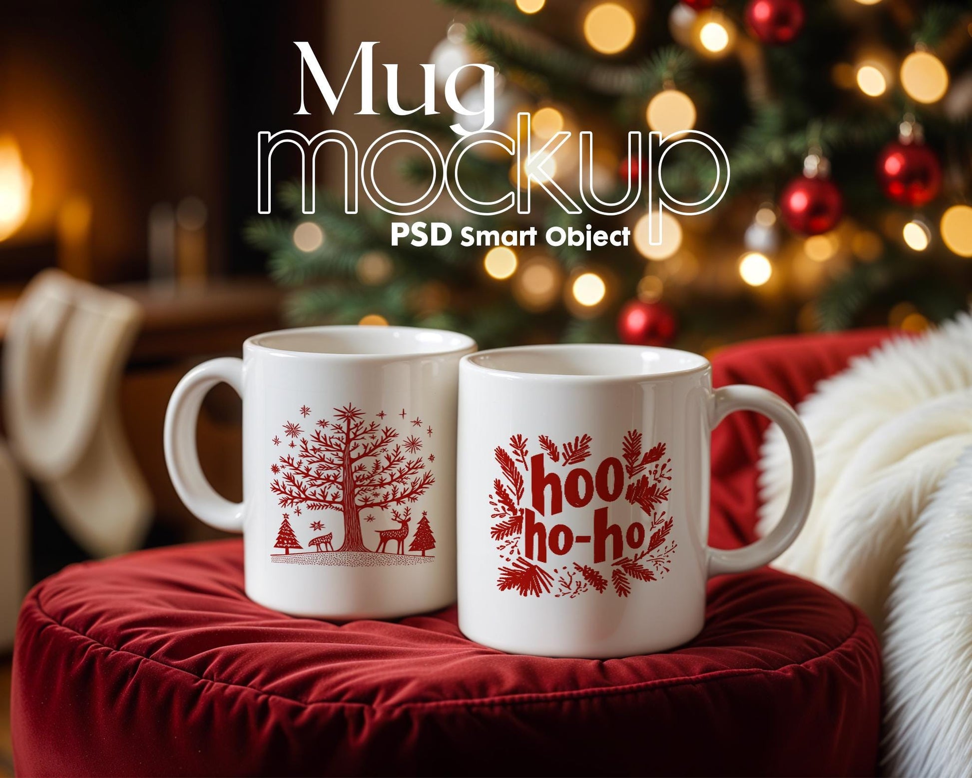 Christmas Mug Mockup PSD, Winter White Ceramic Cup Mockup Coffee Mug Mockups, White Coffee Mug 11oz Holidays Mockup