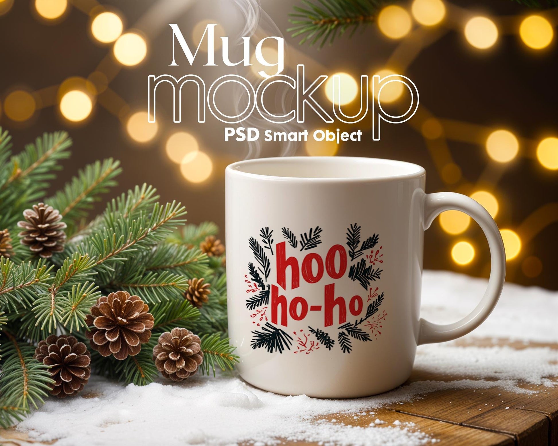 Christmas Mug Mockup PSD, Winter White Ceramic Cup Mockup Coffee Mug Mockups, White Coffee Mug 11oz Holidays Mockup