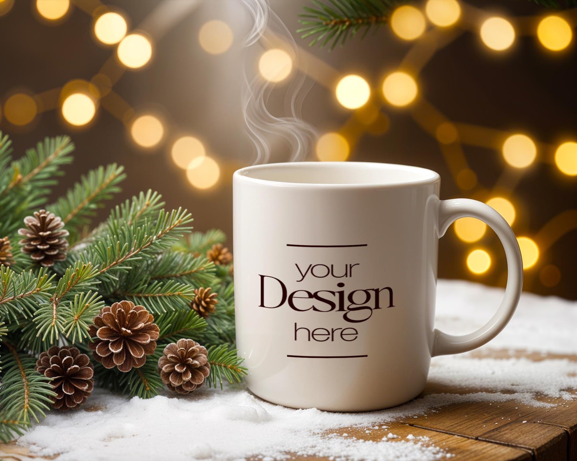Christmas Mug Mockup PSD, Winter White Ceramic Cup Mockup Coffee Mug Mockups, White Coffee Mug 11oz Holidays Mockup