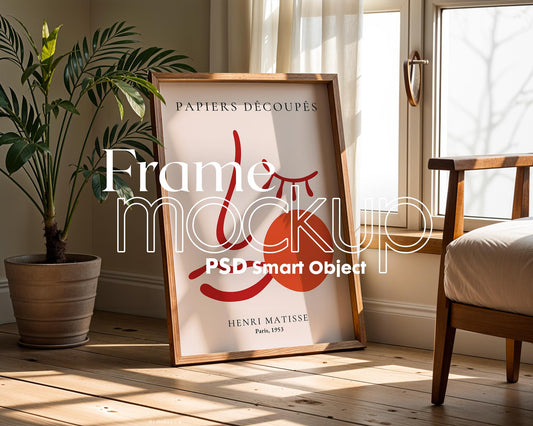 Vertical Frame Mockup, DIN A, iSO A, Photoshop Editable Smart Object, Artwork display, Blank Wooden Poster Frame Mockup