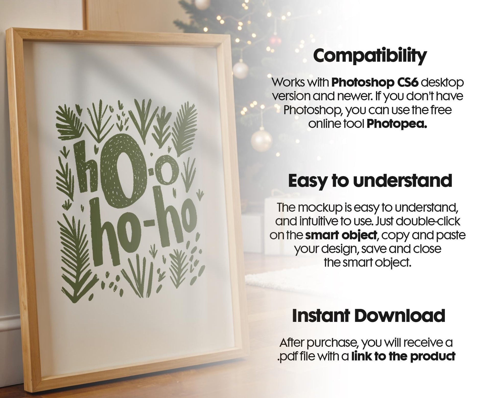 Christmas Frame Mockup PSD, Christmas Holiday Frame Mockup, Christmas Mockup Poster Presentation, Christmas Interior Frame Mockup