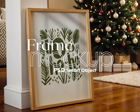 Christmas Frame Mockup PSD, Christmas Holiday Frame Mockup, Christmas Mockup Poster Presentation, Christmas Interior Frame Mockup