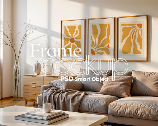 3 Frame Mockup in Home Interior PSD | 3 Frame Mockup Frames | Interior Wall Poster | Interior Poster Shop Mockup