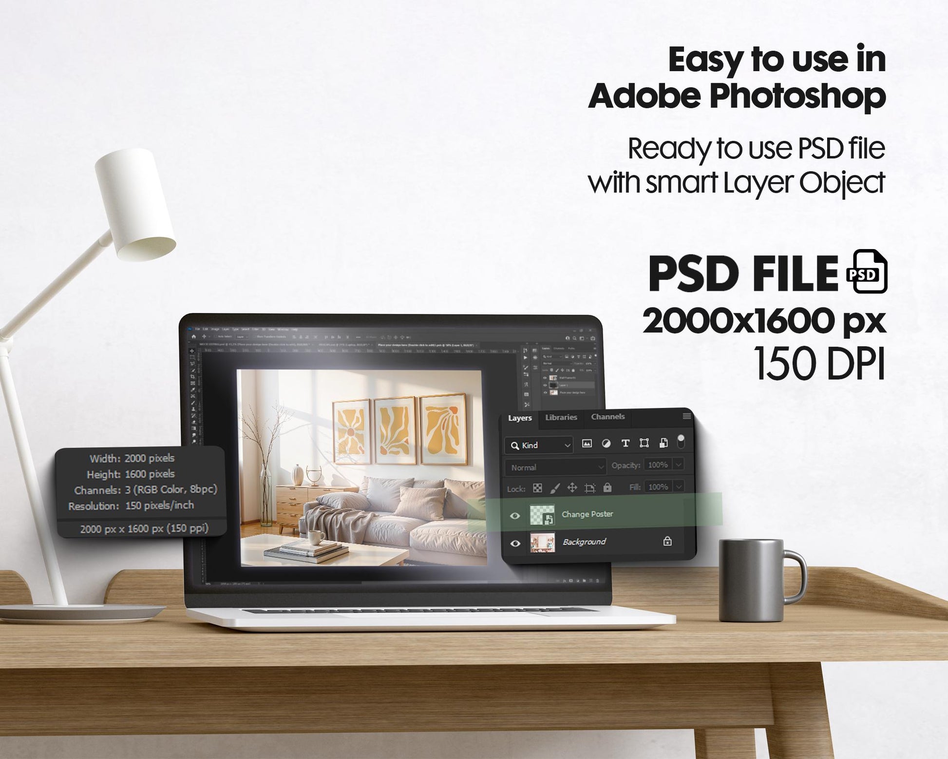 3 Frame Mockup in Home Interior PSD | 3 Frame Mockup Frames | Interior Wall Poster | Interior Poster Shop Mockup