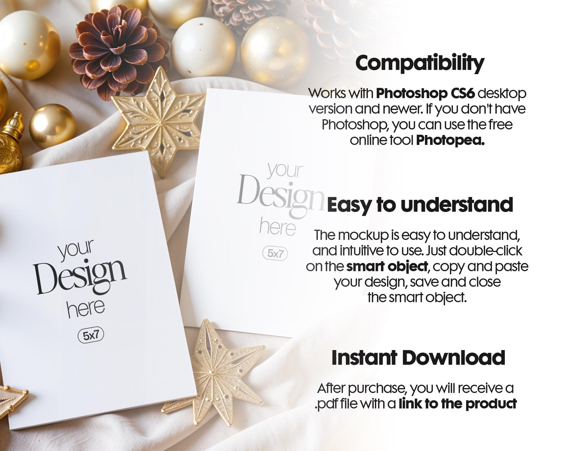 Christmas Card Mockup, White Blank Card Mockup PSD, Invite Card Mockup, Festive Greeting Card Mockup, PSD Smart Object