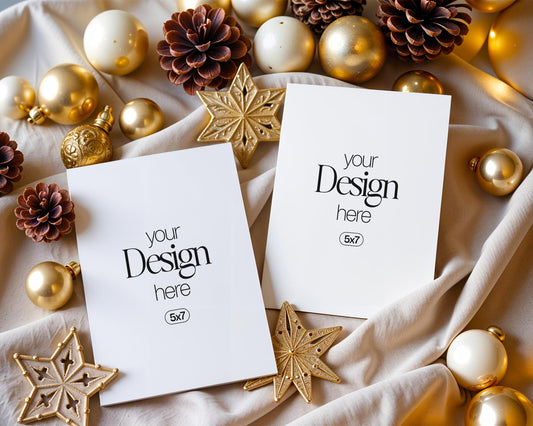 Christmas Card Mockup, White Blank Card Mockup PSD, Invite Card Mockup, Festive Greeting Card Mockup, PSD Smart Object