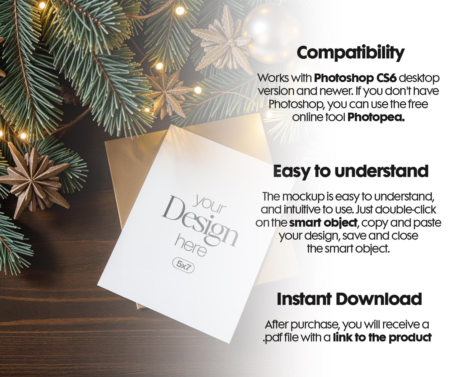 Christmas Card Mockup, White Blank Card Mockup PSD, Invite Card Mockup, Festive Greeting Card Mockup, PSD Smart Object