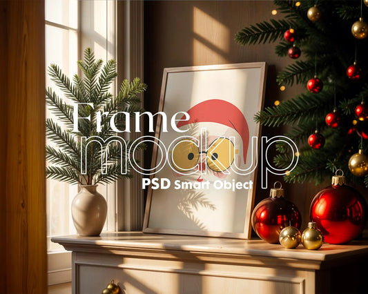 Christmas Frame Mockup PSD, Christmas Holiday Frame Mockup, Christmas Mockup Poster Presentation, Christmas Interior Frame Mockup