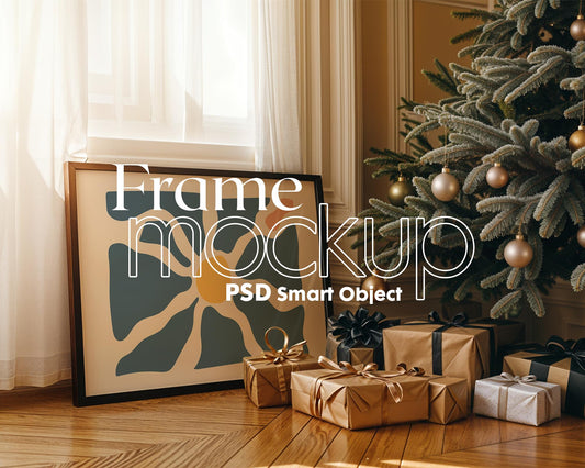 Christmas Horizontal Frame Mockup PSD, Christmas Holiday Frame Mockup, Christmas Mockup Poster Presentation, Christmas Interior Frame Mockup
