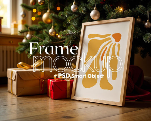 Christmas Frame Mockup PSD, Christmas Holiday Frame Mockup, Christmas Mockup Poster Presentation, Christmas Interior Frame Mockup