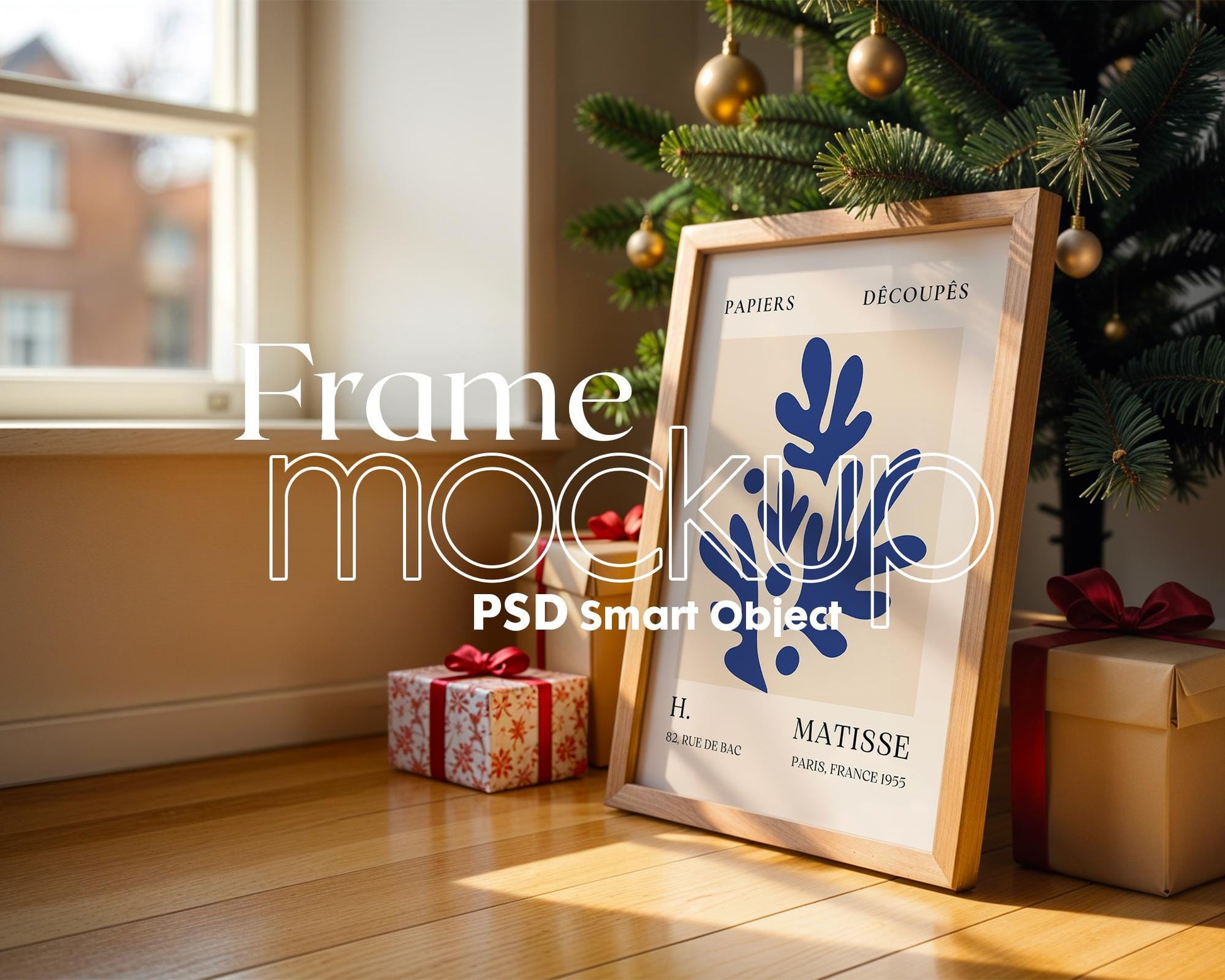 Christmas Frame Mockup PSD, Christmas Holiday Frame Mockup, Christmas Mockup Poster Presentation, Christmas Interior Frame Mockup