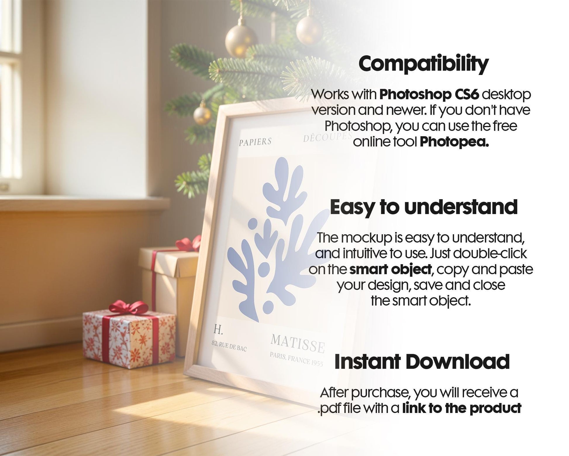 Christmas Frame Mockup PSD, Christmas Holiday Frame Mockup, Christmas Mockup Poster Presentation, Christmas Interior Frame Mockup