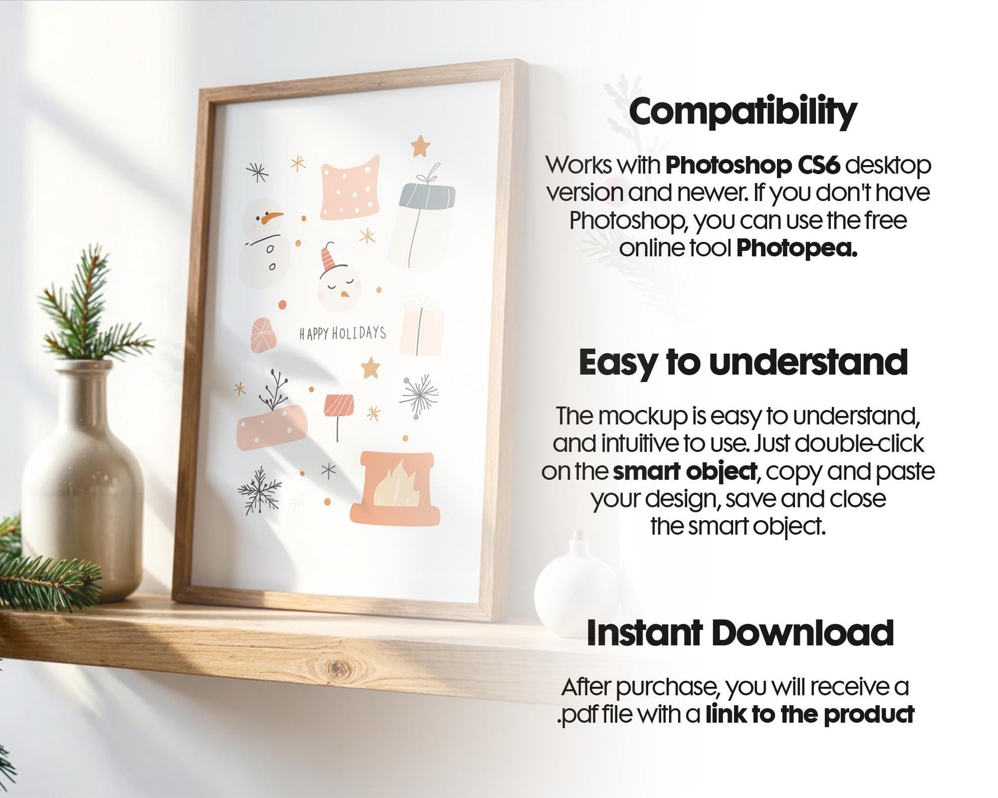 Christmas Frame Mockup PSD, Christmas Holiday Frame Mockup, Christmas Mockup Poster Presentation, Christmas Interior Frame Mockup