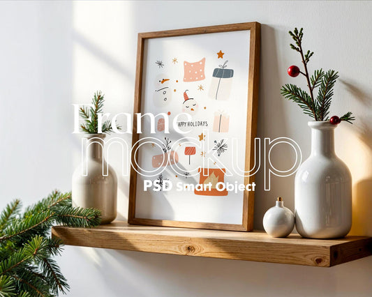 Christmas Frame Mockup PSD, Christmas Holiday Frame Mockup, Christmas Mockup Poster Presentation, Christmas Interior Frame Mockup
