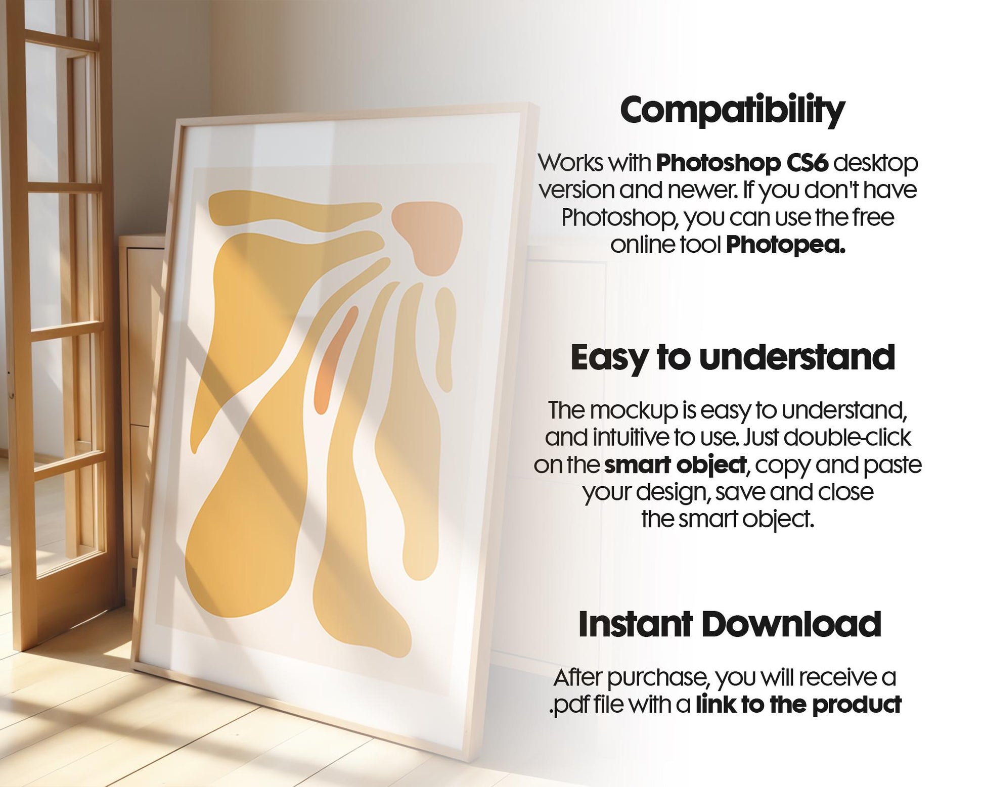 Poster Frame Mockup PSD, Room Frame Mockup, Minimalist Frame Mockup for Digital Download, Posters and Artwork Instant Download