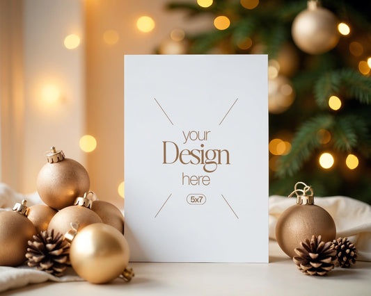 Christmas Card Mockup, White Blank Card Mockup PSD, Invite Card Mockup, Festive Greeting Card Mockup, PSD Smart Object