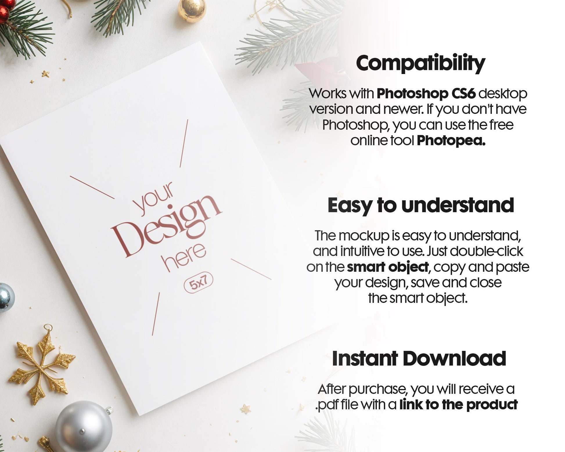 Christmas Card Mockup, White Blank Card Mockup PSD, Invite Card Mockup, Festive Greeting Card Mockup, PSD Smart Object