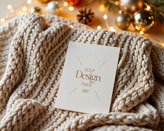 Christmas Card Mockup, White Blank Card Mockup PSD, Invite Card Mockup, Festive Greeting Card Mockup, PSD Smart Object