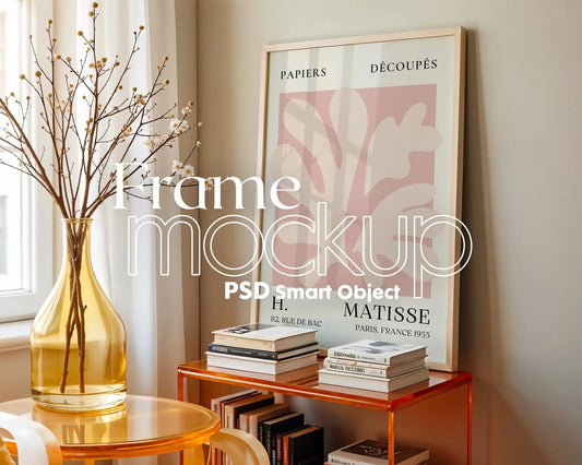 Soft Aesthetic Interior Frame Mockup | ISO A DIN Ratio | Thin Wood Frame | PSD Mockup | Frame Mockup Midcentury Minimal Home Interior