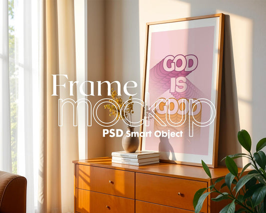 Soft Aesthetic Interior Frame Mockup | ISO A DIN Ratio | Thin Wood Frame | PSD Mockup | Frame Mockup Midcentury Minimal Home Interior