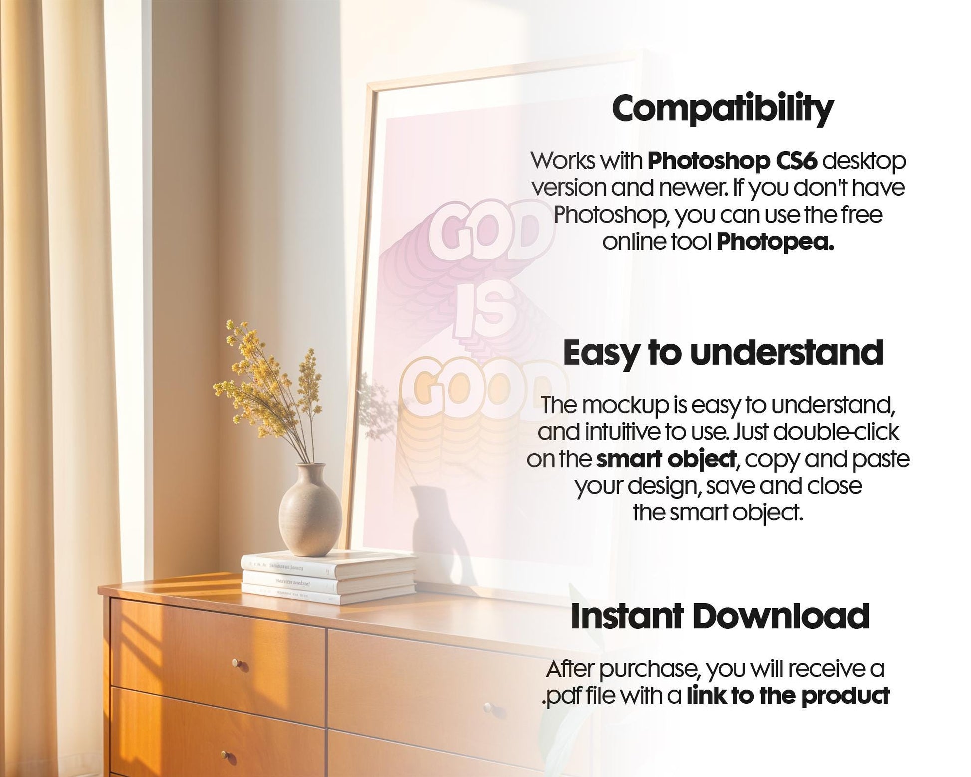 Soft Aesthetic Interior Frame Mockup | ISO A DIN Ratio | Thin Wood Frame | PSD Mockup | Frame Mockup Midcentury Minimal Home Interior