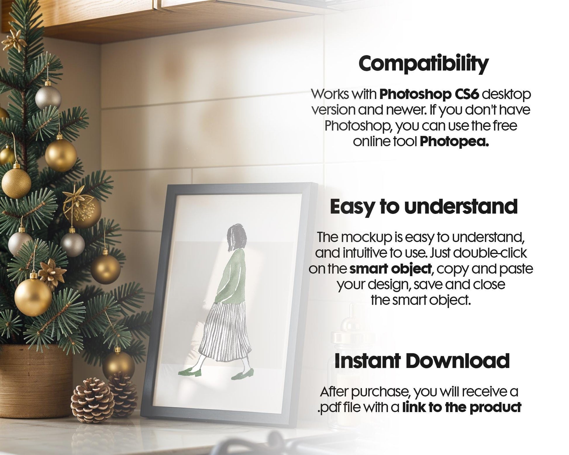 Christmas Frame Mockup PSD, Christmas Holiday Frame Mockup, Christmas Mockup Poster Presentation, Christmas Interior Frame Mockup