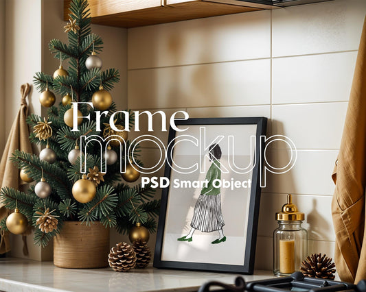 Christmas Frame Mockup PSD, Christmas Holiday Frame Mockup, Christmas Mockup Poster Presentation, Christmas Interior Frame Mockup