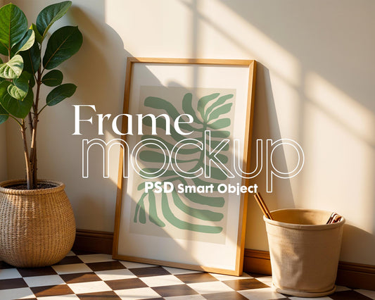 Blank Wooden Poster Frame Mockup, Minimalist Frame Mockup for Digital Download, Posters and Artwork Smart Object Instant Download