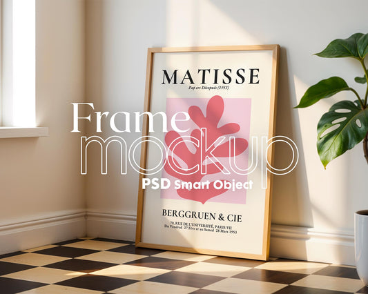 Blank Wooden Poster Frame Mockup, Minimalist Frame Mockup for Digital Download, Posters and Artwork Smart Object Instant Download