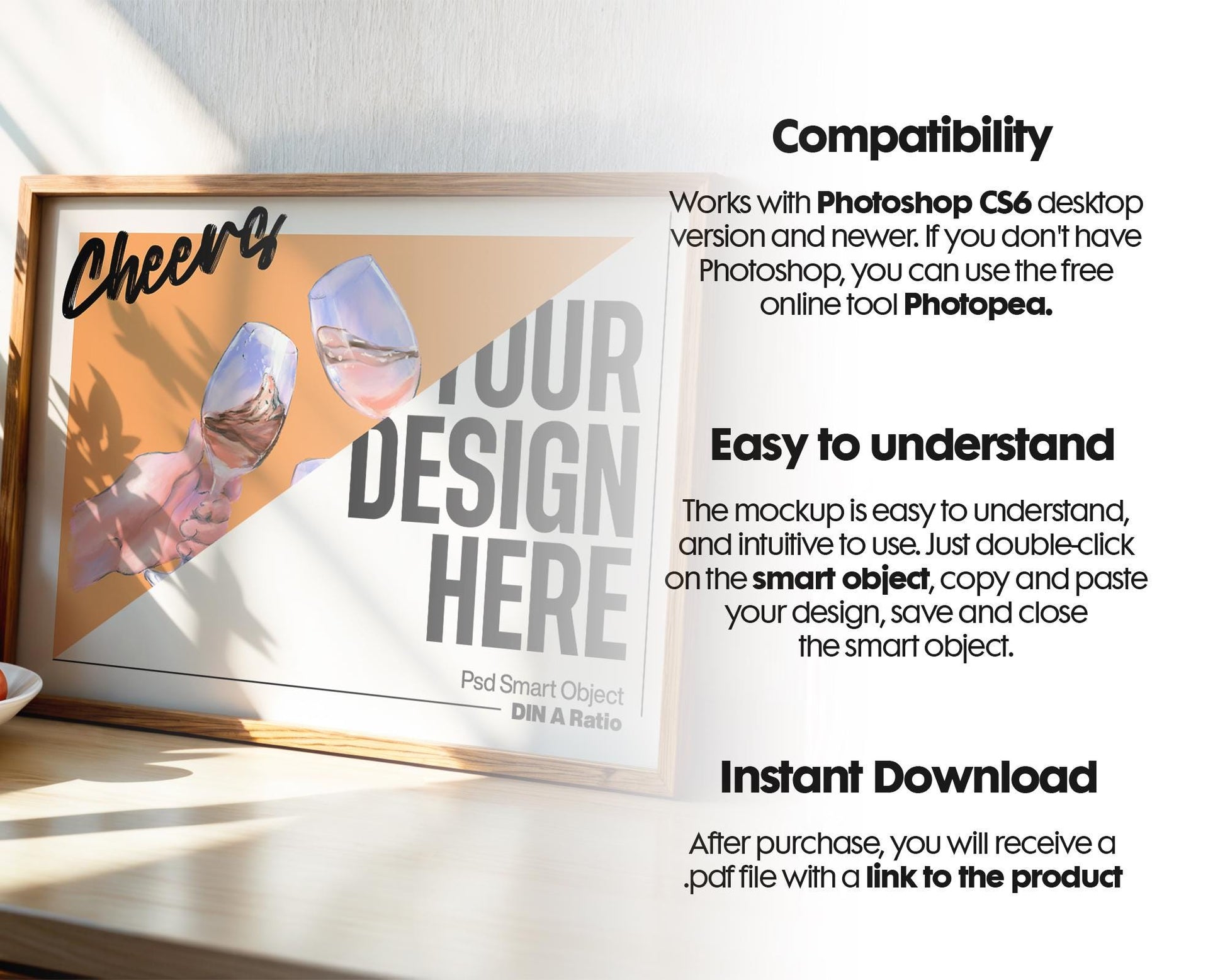 Horizontal Frame Mockup PSD, Scandinavian Wooden Frame Mockup, Poster Mockup PSD , Frame Mockup for Print, Frame Mockup Smart Object