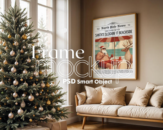 Christmas Frame Mockup PSD, Christmas Holiday Frame Mockup, Christmas Mockup Poster Presentation, Christmas Interior Frame Mockup