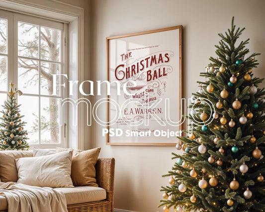 Christmas Frame Mockup PSD, Christmas Holiday Frame Mockup, Christmas Mockup Poster Presentation, Christmas Interior Frame Mockup