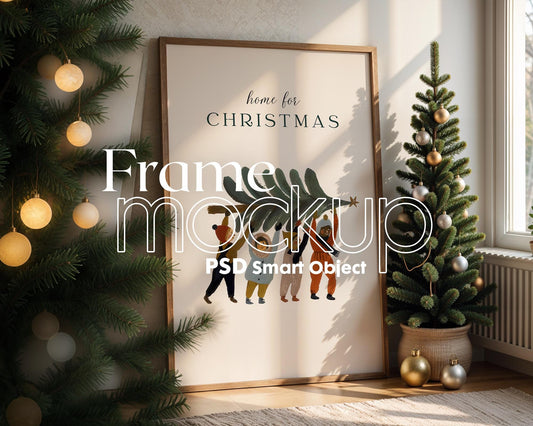 Christmas Frame Mockup PSD, Christmas Holiday Frame Mockup, Christmas Mockup Poster Presentation, Christmas Interior Frame Mockup