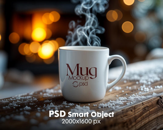 Christmas Mug Mockup PSD, Winter White Ceramic Cup Mockup Coffee Mug Mockups, White Coffee Mug 11oz Holidays Mockup