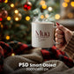 Christmas Mug Mockup PSD, Winter White Ceramic Cup Mockup Coffee Mug Mockups, White Coffee Mug 11oz Holidays Mockup