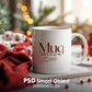 Christmas Mug Mockup PSD, Winter White Ceramic Cup Mockup Coffee Mug Mockups, White Coffee Mug 11oz Holidays Mug Mockup