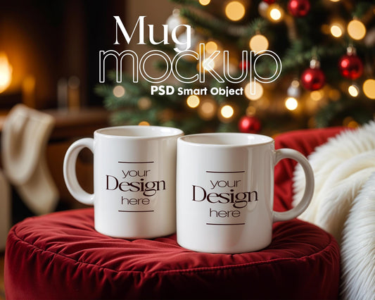 Christmas Mug Mockup PSD, Winter White Ceramic Cup Mockup Coffee Mug Mockups, White Coffee Mug 11oz Holidays Mockup