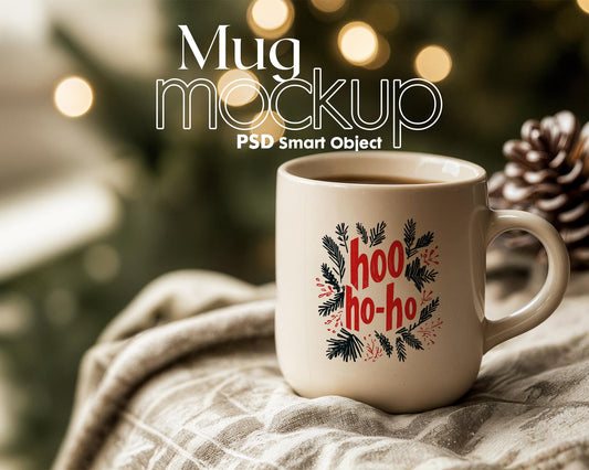 Christmas Mug Mockup PSD, Winter White Ceramic Cup Mockup Coffee Mug Mockups, White Coffee Mug 11oz Holidays Mockup